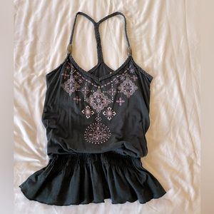 Black Ornate Peplum Top